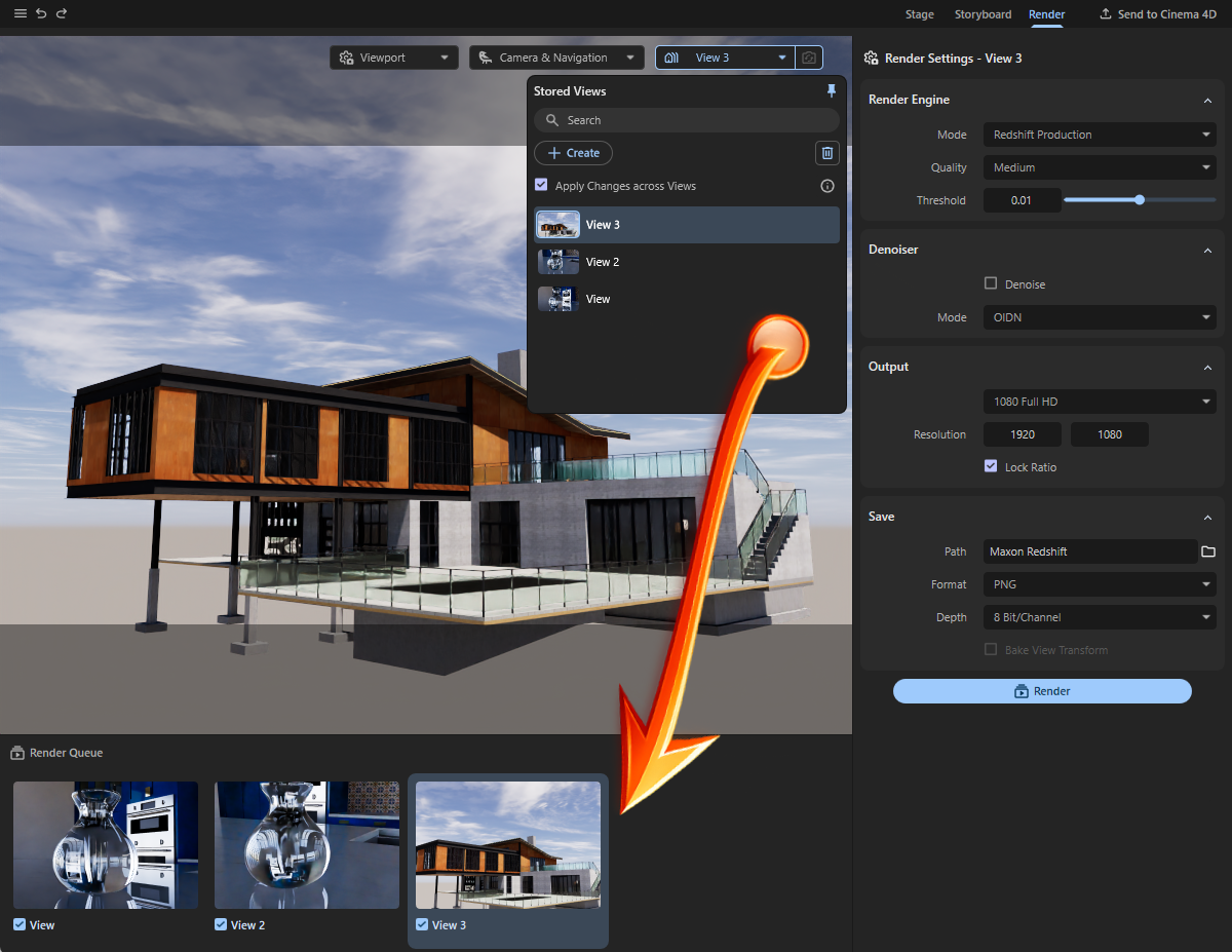 The figure shows the Render Settings layout that also offers the Render Queue Manager.