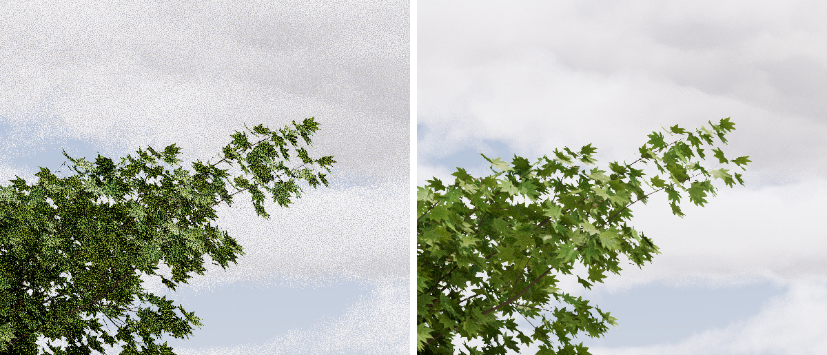 Comparing different 'Passes' values for viewport rendering.