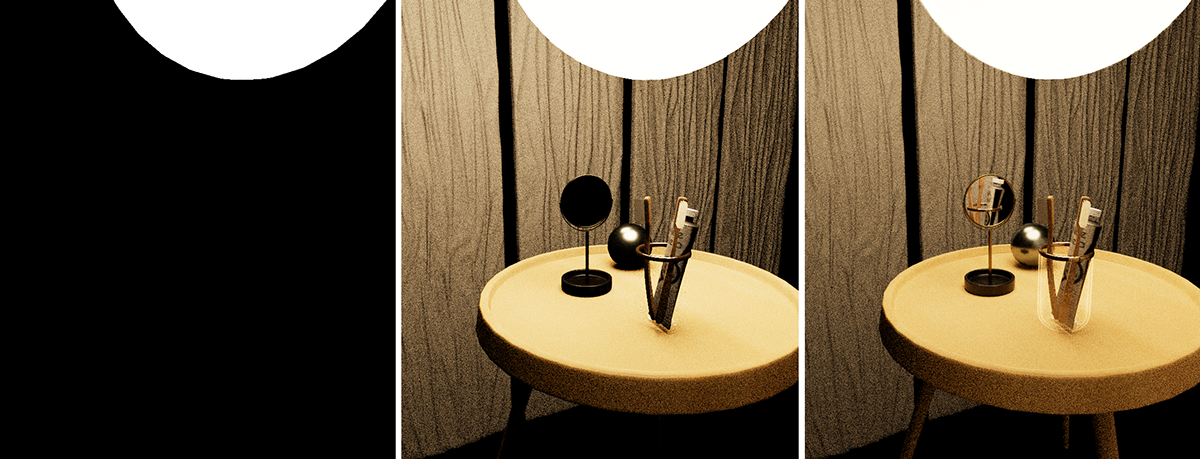 Comparing different 'Trace Depth' values and their effect on interior renderings.