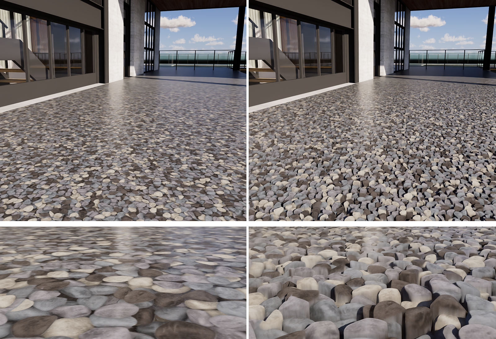 Render comparison of a grass material with and without 'Parallax Mapping'.