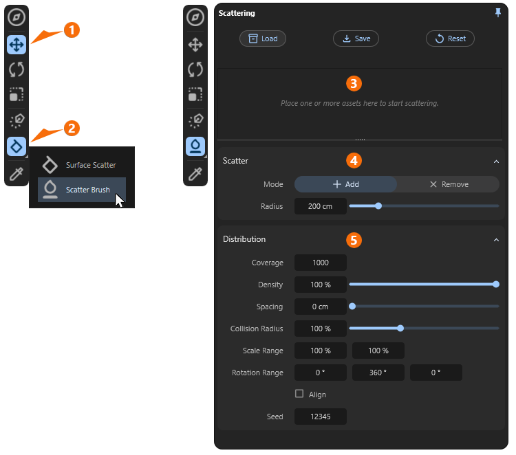 The available Scatter Brush Tool settings