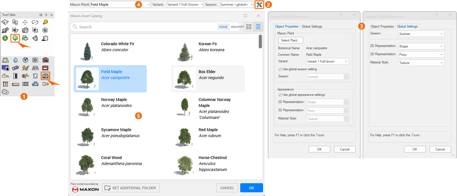 Opening and configuring Plant Objects directly in Vectorworks.
