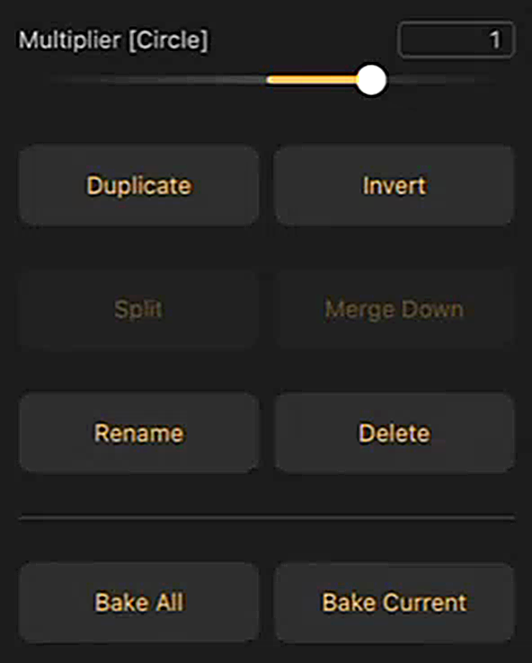 Bake All and Bake Current at the bottom of the Layers panel