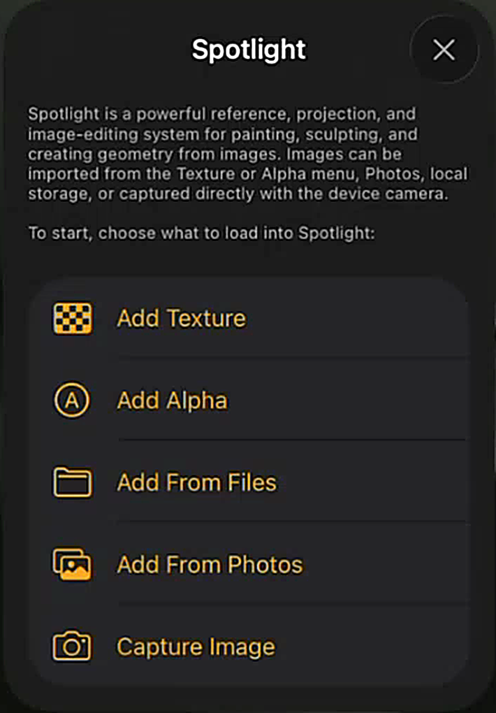 The prompt that appears when you turn Spotlight on with no images loaded