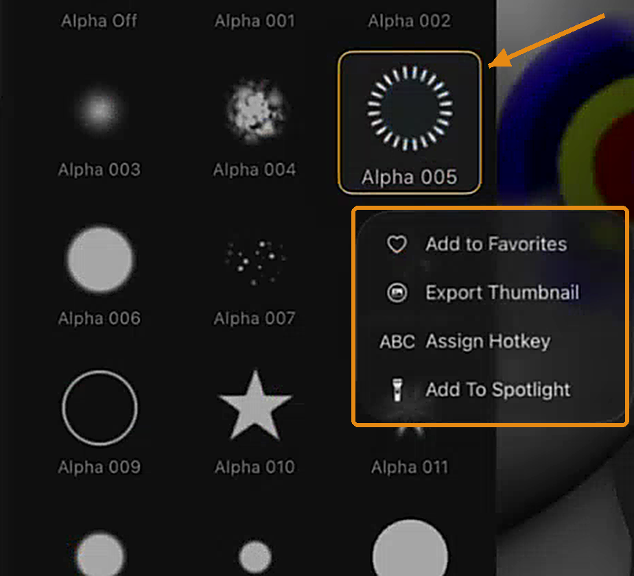Add To Spotlight in the long-press menu of the alpha picker