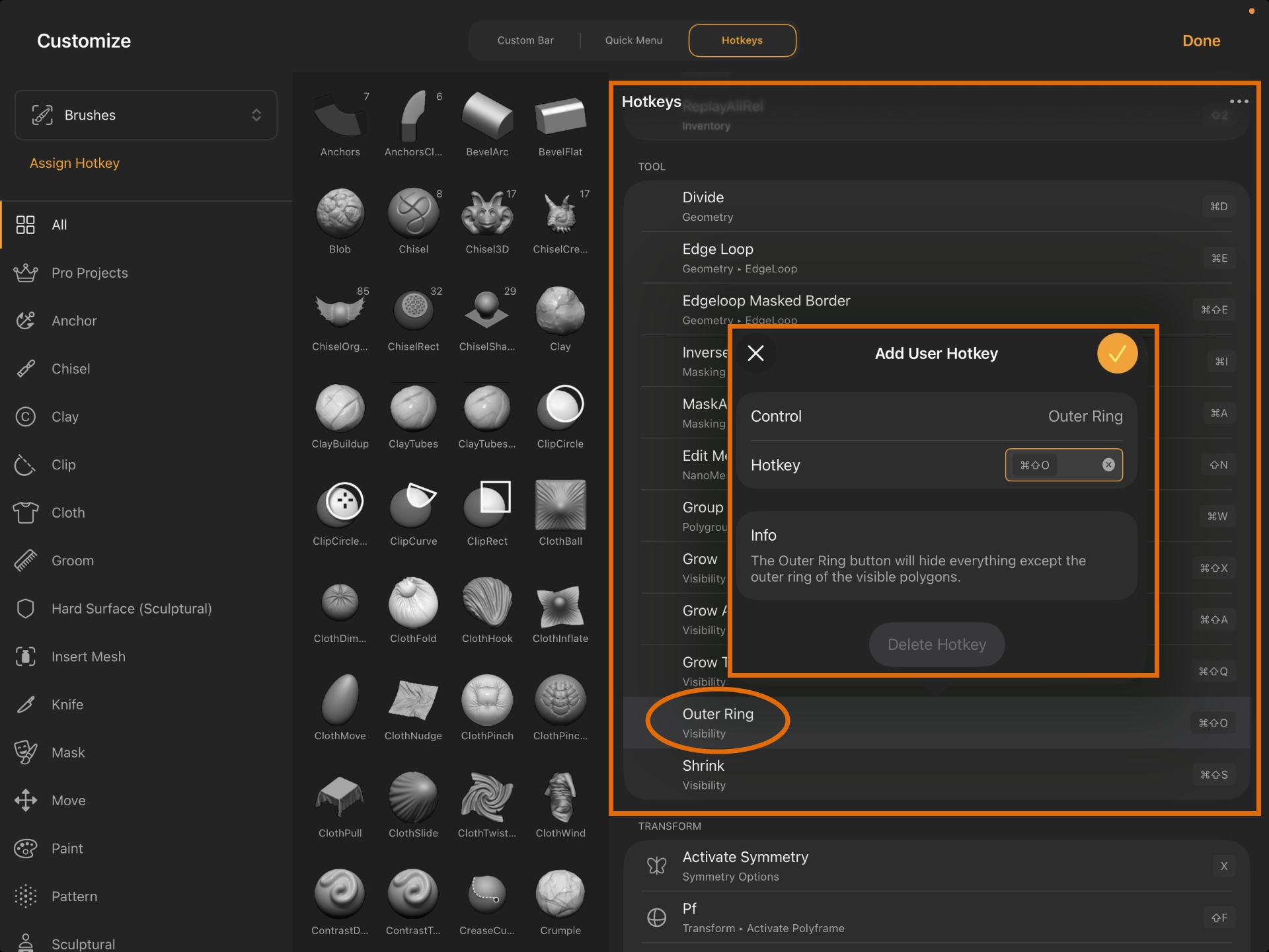 The Add User Hotkey dialog lets users ascribe any hotkey combination to a given UI element.