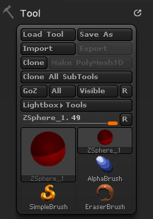 Tool palette with ZSphere selected