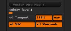 Vector Displacement Map options