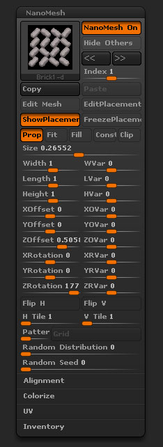Tool > NanoMesh sub-palette with sections closed
