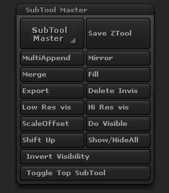 The SubTool Master sub-palette in the Zplugin palette