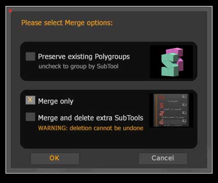 The Merge options dialog