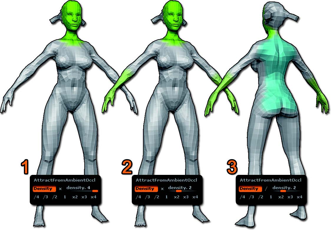 The three steps for the Density Control Painting.