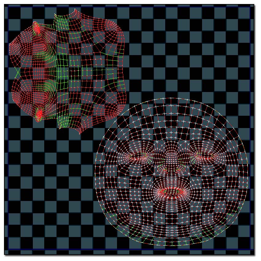 The two UV island created from the model. Note: The face is bigger than the other part of the head, because the two parts have been unwrapped separately then manually packed and resized.