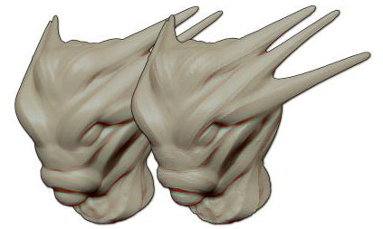 The model on the right has the Edge Contrast set to 15 as compared to the left model. It gives a more traditional sculpting aspect