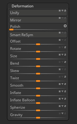 Deformation sub-palette