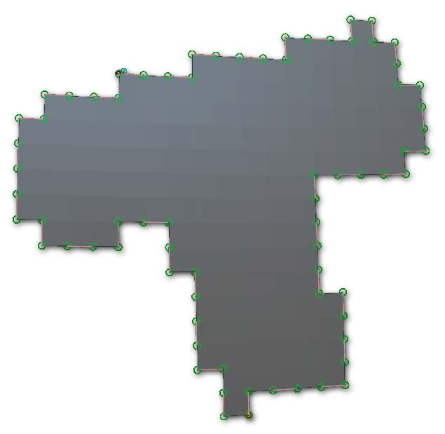 Frame Mesh example - each vertex has a green circle, ready to receive a stroke from the Topology brush