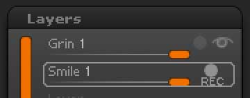 The 'Smile' layer is in Record mode; the 'Grin' layer is also visible