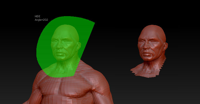 Selecting part of the mesh. On the left: the Lasso is used to select the head. On the right: the result.