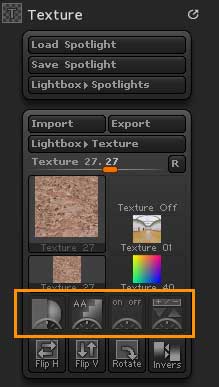 Spotlight buttons in the Texture palette