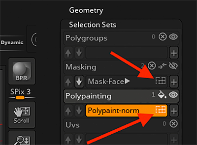 The broken polygon icon on sets that no longer match the topology