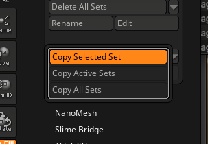 The copy options, opened from the arrow next to the copy button