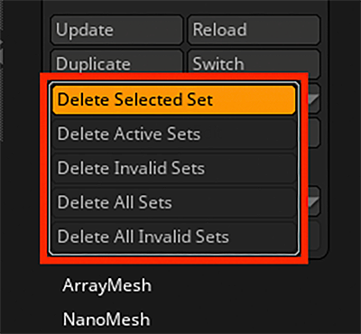 The delete options, opened from the arrow next to the delete button