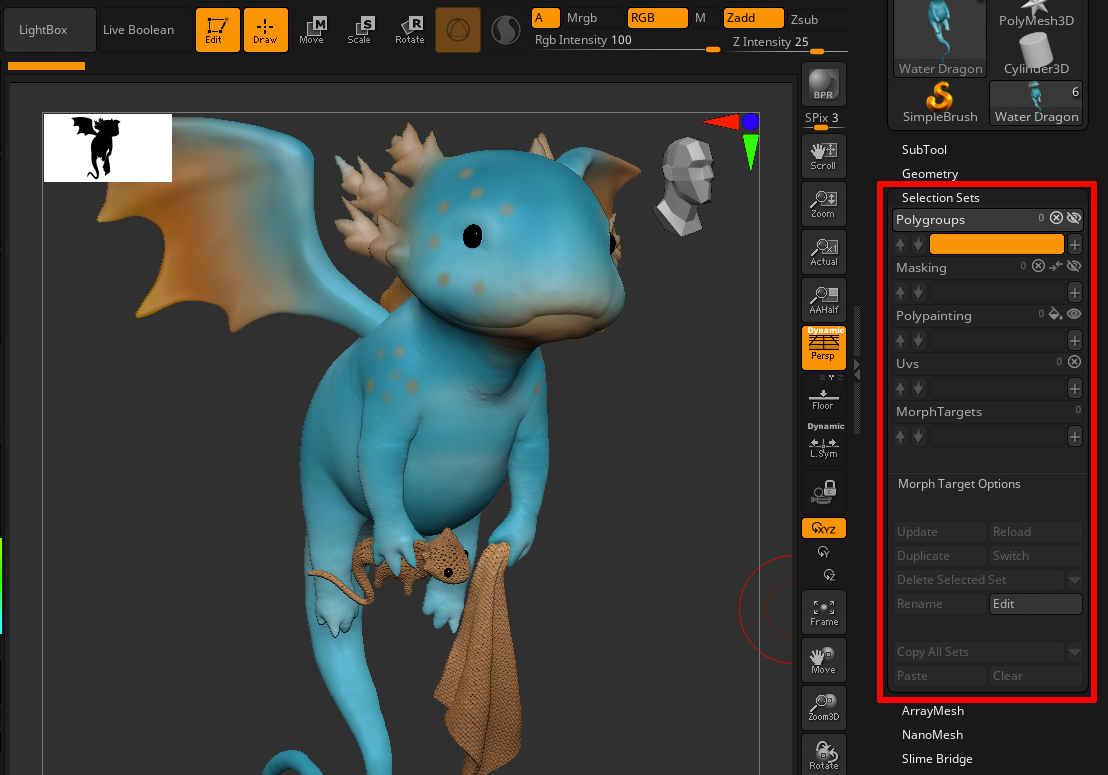 The Selection Sets sub-palette, directly below Geometry in the Tool palette